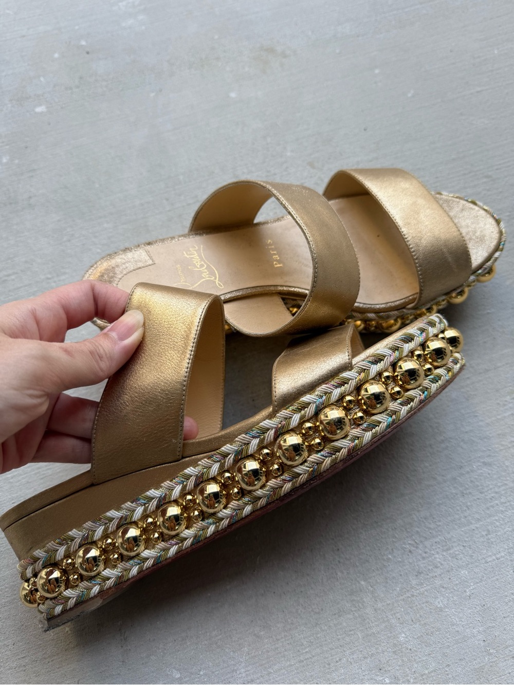 Christian Louboutin Metallic Gold Double-Strap Platform Sandals